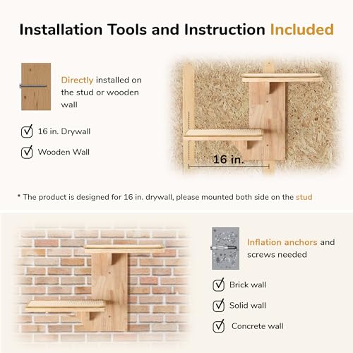 Cat Wall Shelves, 2 Platform Tree Shape Wall-Mounted Floating Shelf with Sisal Mat X135
