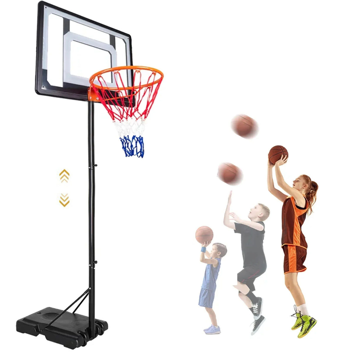 Basketball Hoop with 60''- 84'' Adjustable Height Portable with Stand & Backboard Wheels F606