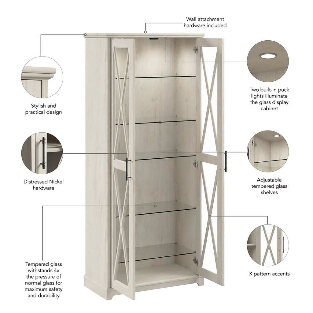 Linen White Oak Curio Cabinet with Glass Doors A238012