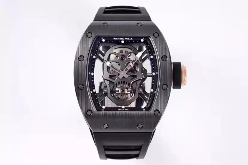 Skull Black Dial Black Bezel Black Rubber Strap Tourbillon R358