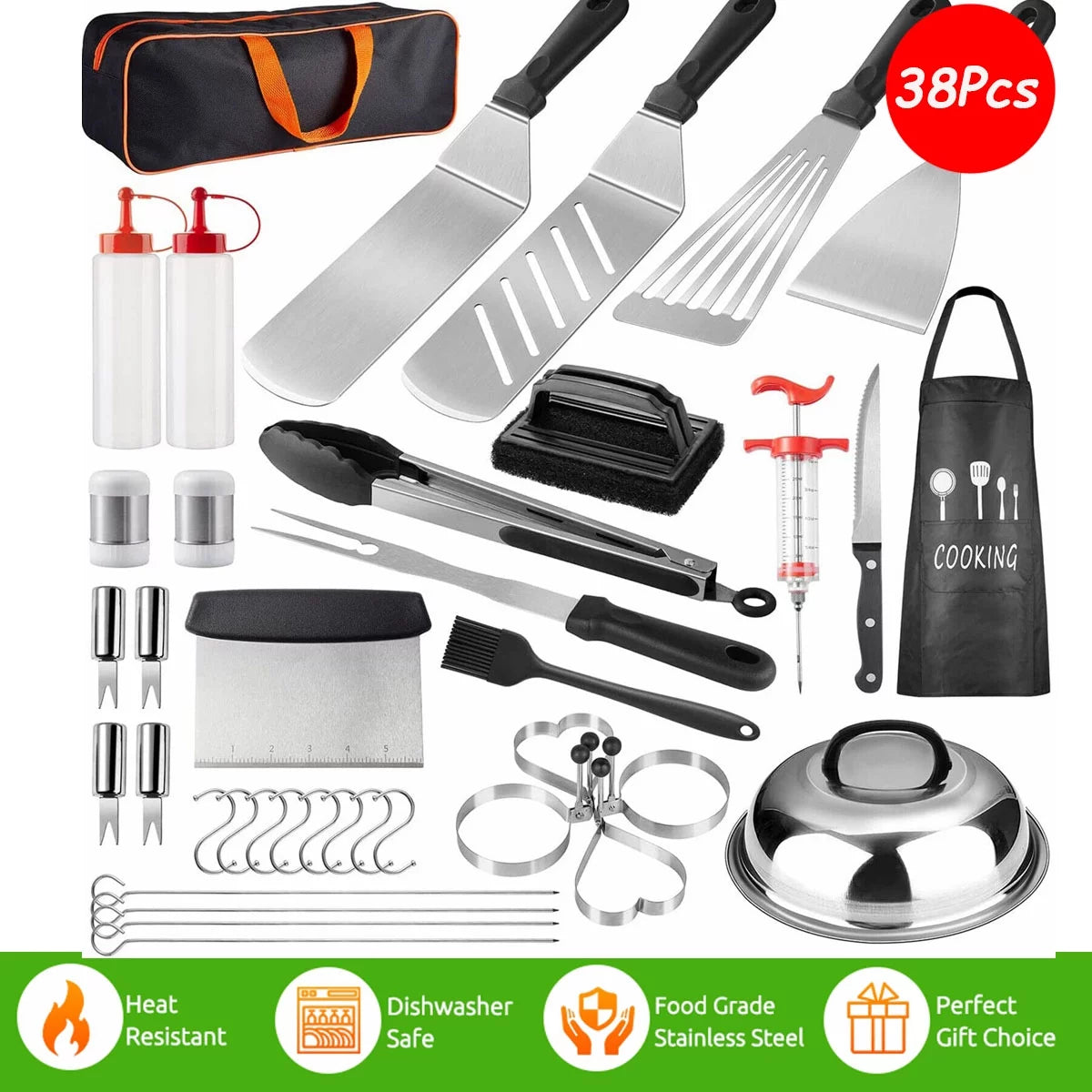 38 Pc Stainless Steel Griddle Accessories Kit with Carry Bag U21786