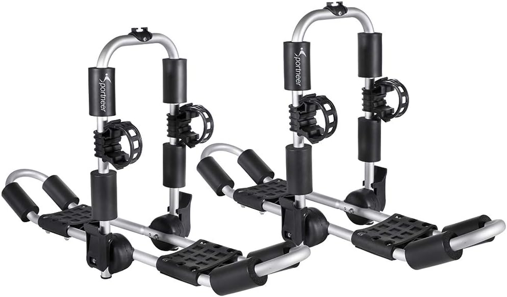 Kayak Roof Rack for 2 Kayaks Folding Aluminum Kayak Carrier J Bar with Paddle Holder Y18738