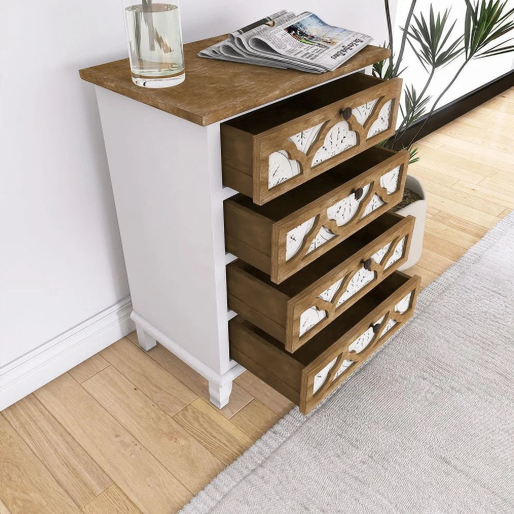 Vintage Accent Drawer with Carved Detailing and Natural Wood Finish E99424