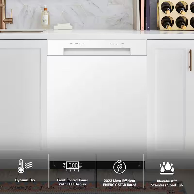 White Front Control Dishwasher with Stainless Steel Tub U193528