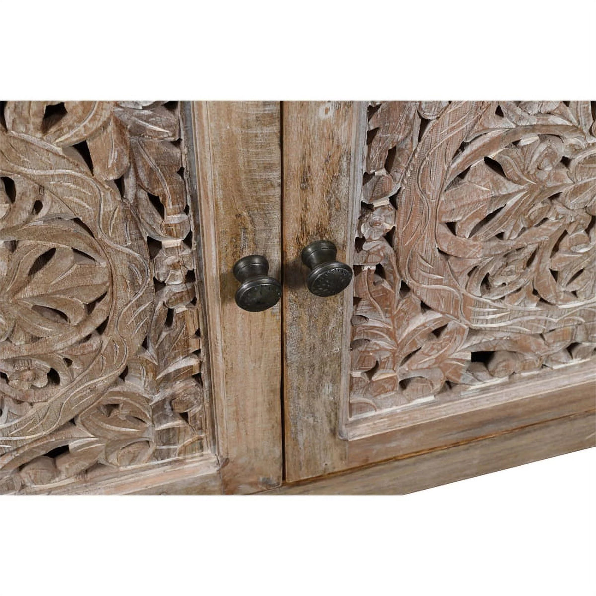 4-Door Mango Solid Wood Media Cabinet in Distressed Brown K607