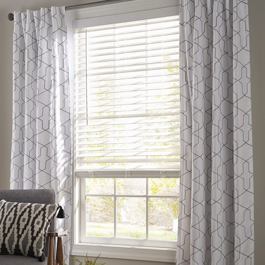 White 2-inch Cordless Faux Wood Horizontal Window Blinds E2380