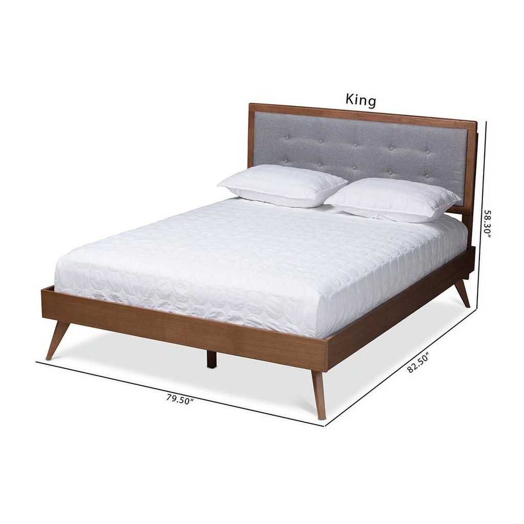 Mid-Century Wood and Fabric King Platform Bed C7092