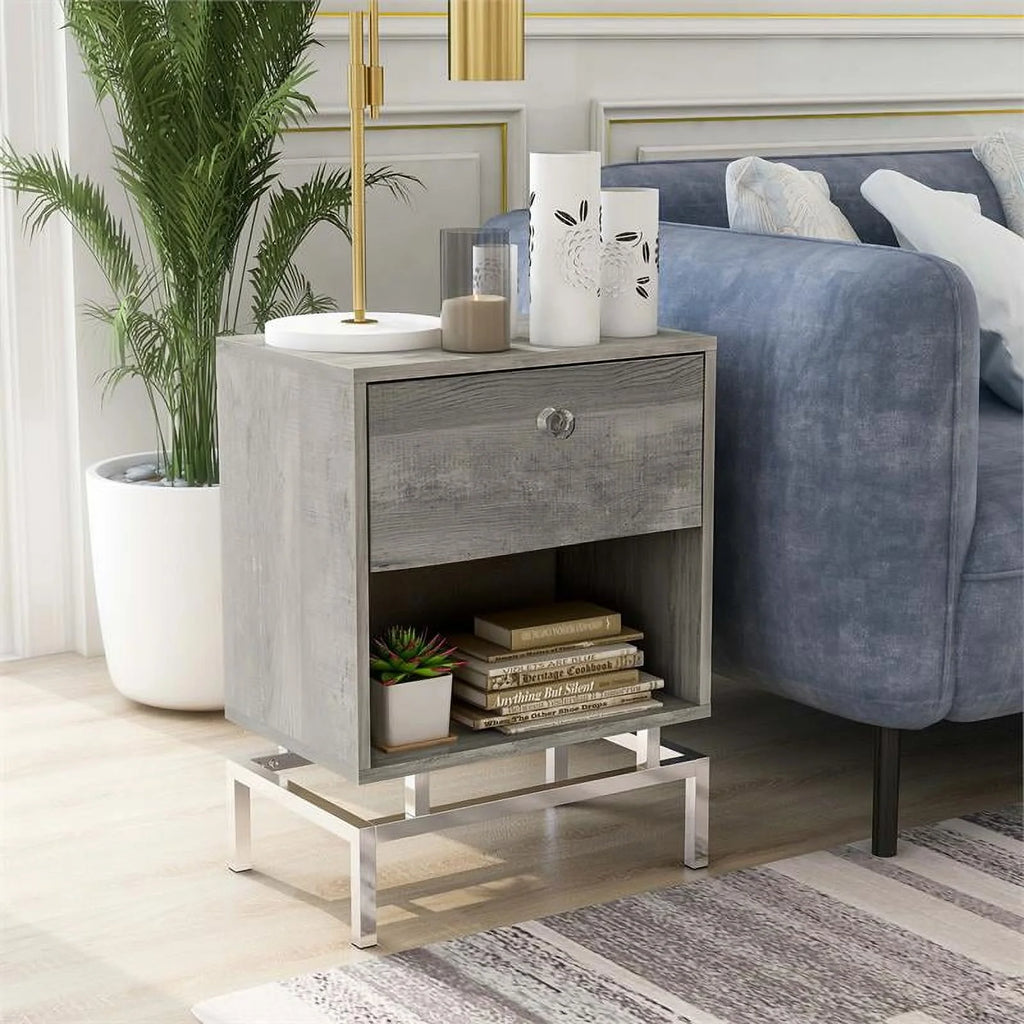 Light Gray Wood End Table with USB Port, Set of 2 K284