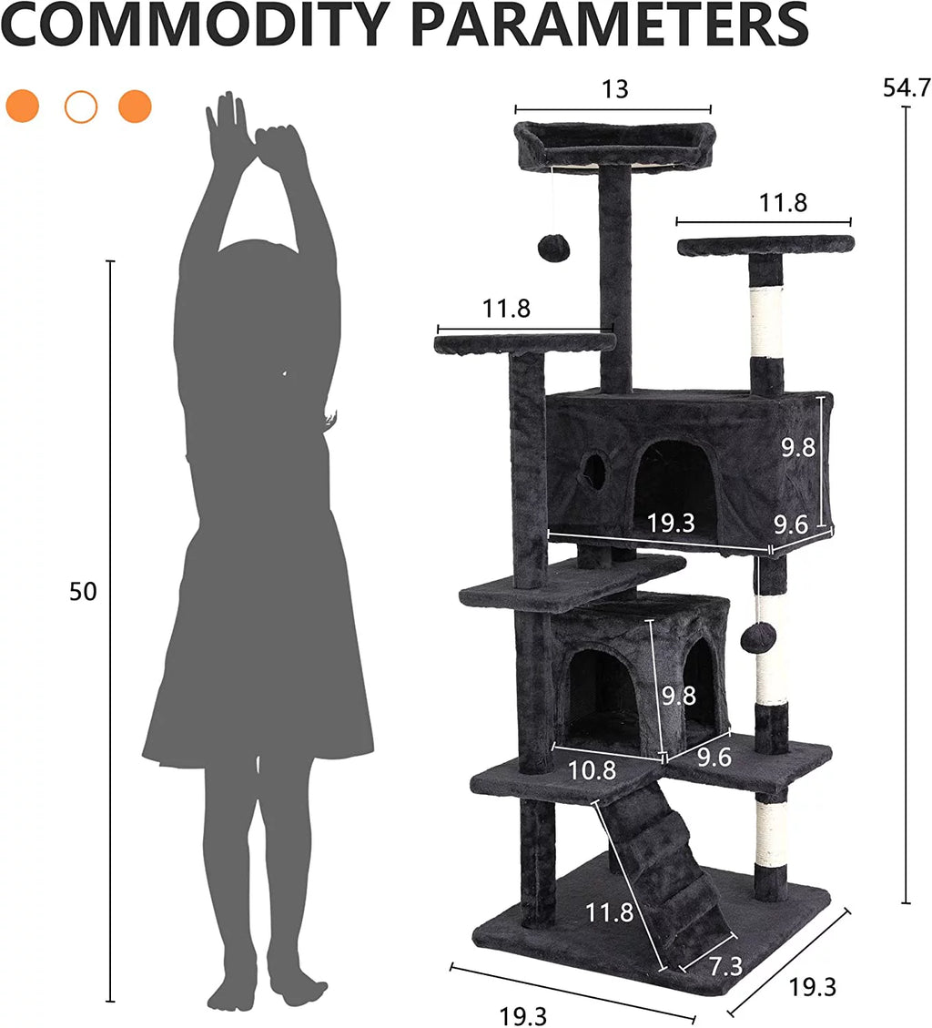 54in Dark Gray Cat Tree Tower with Scratching Posts N1832