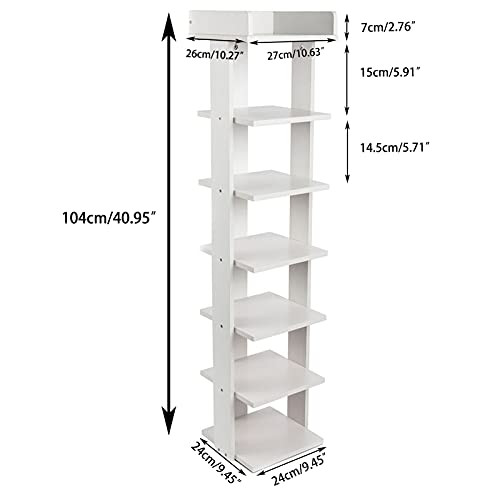 White 7-Tier Narrow Wooden Shoe Rack M72280