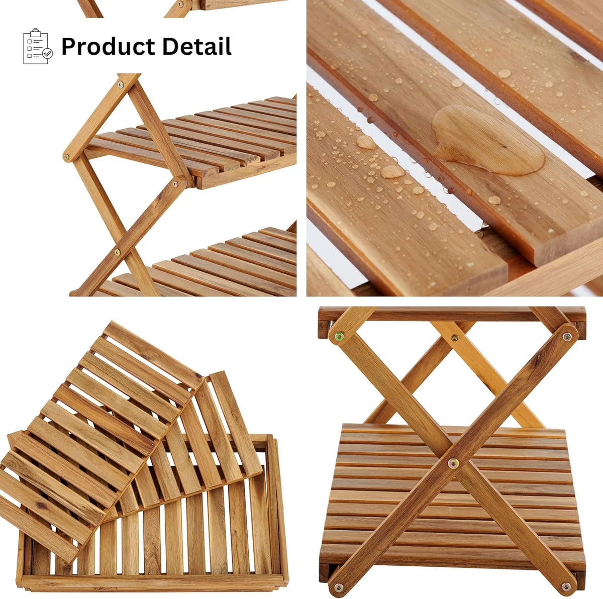3 Tier Acacia Wood Folding Shelf D20746