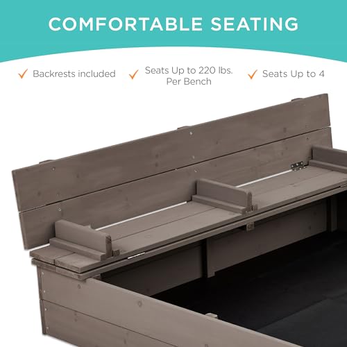 Kids' Outdoor Wooden Sandbox with Foldable Bench Seats X353858