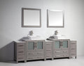 96 in. Grey Double Sink Vanity Cabinet with Ceramic Vessel Sink & Mirror B619