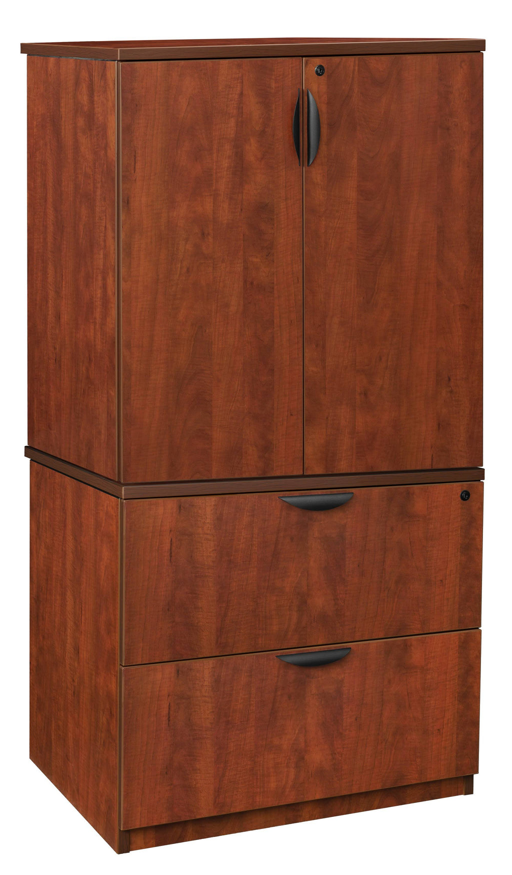 Cherry Lateral File with Stackable Storage Cabinet W8402