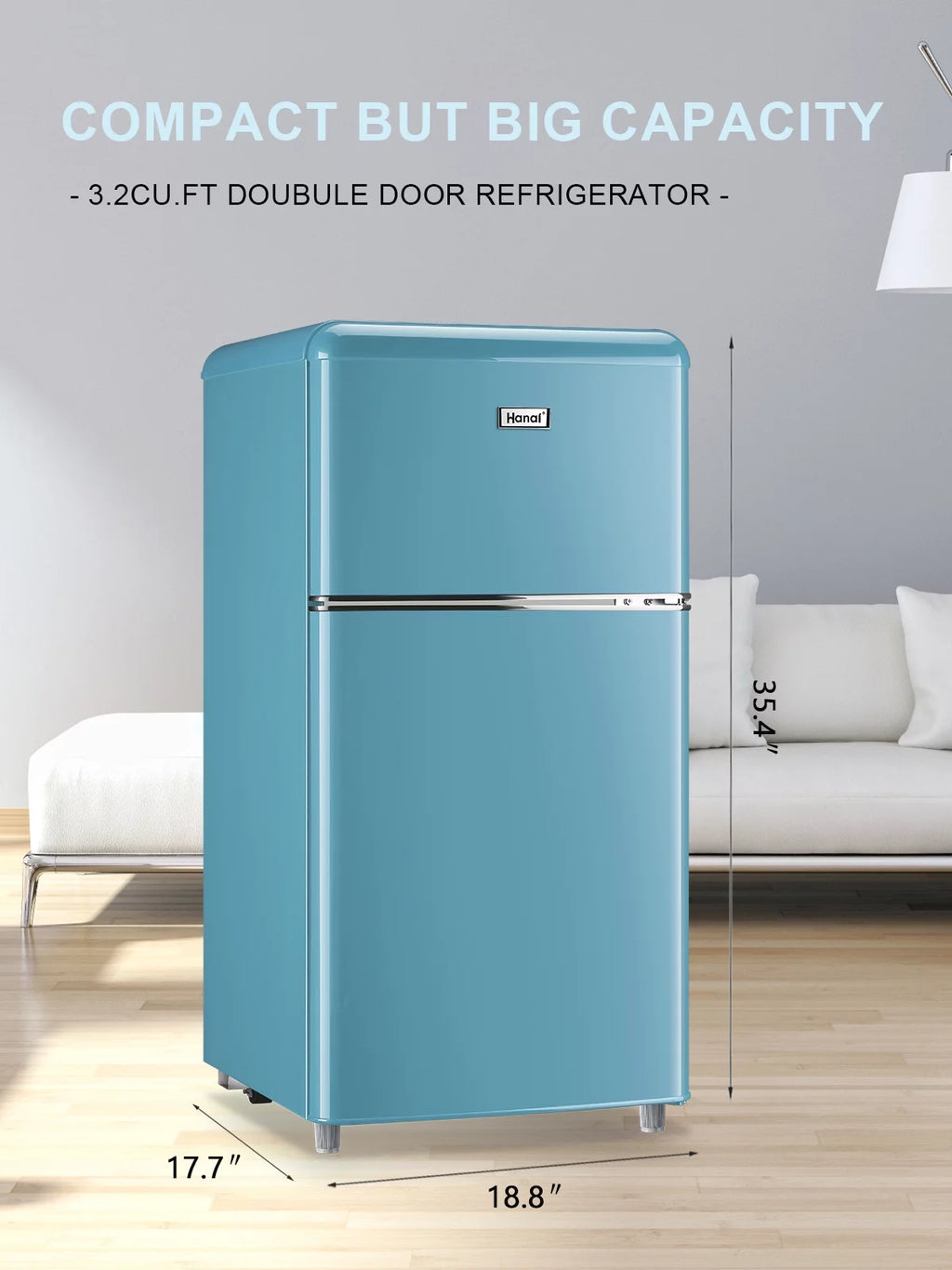 3.2 Cubic Feet Retro Dual Door Mini Fridge with Freezer F820