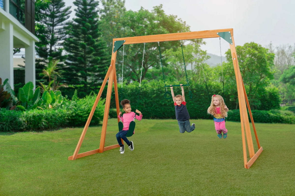 Cedar Swingset with Belt Swings and Trapeze Bar P79109