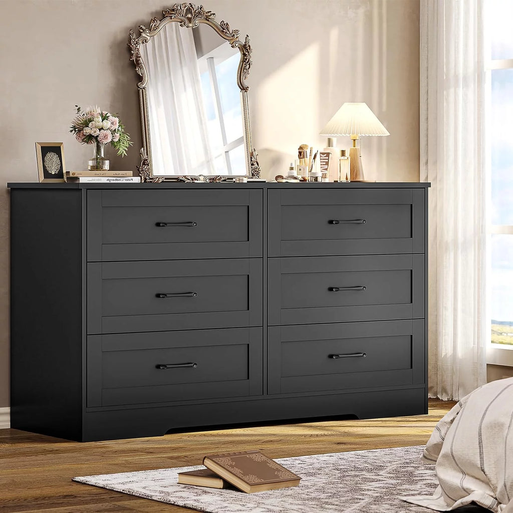 Black 6 Drawer Wood Dresser C531