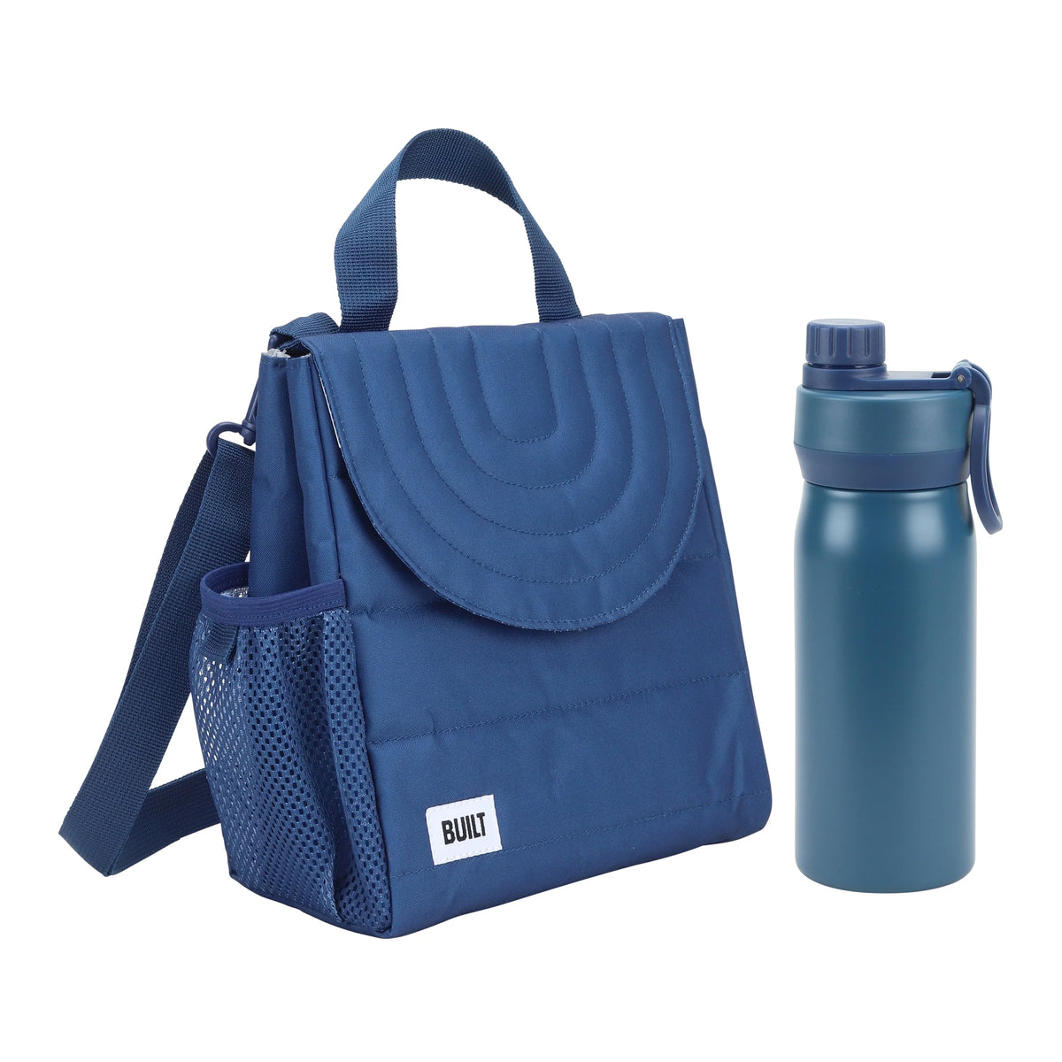 Blue Reusable Lunch Bag and 16 fl oz Stainless Steel Water Bottle Bundle T58733