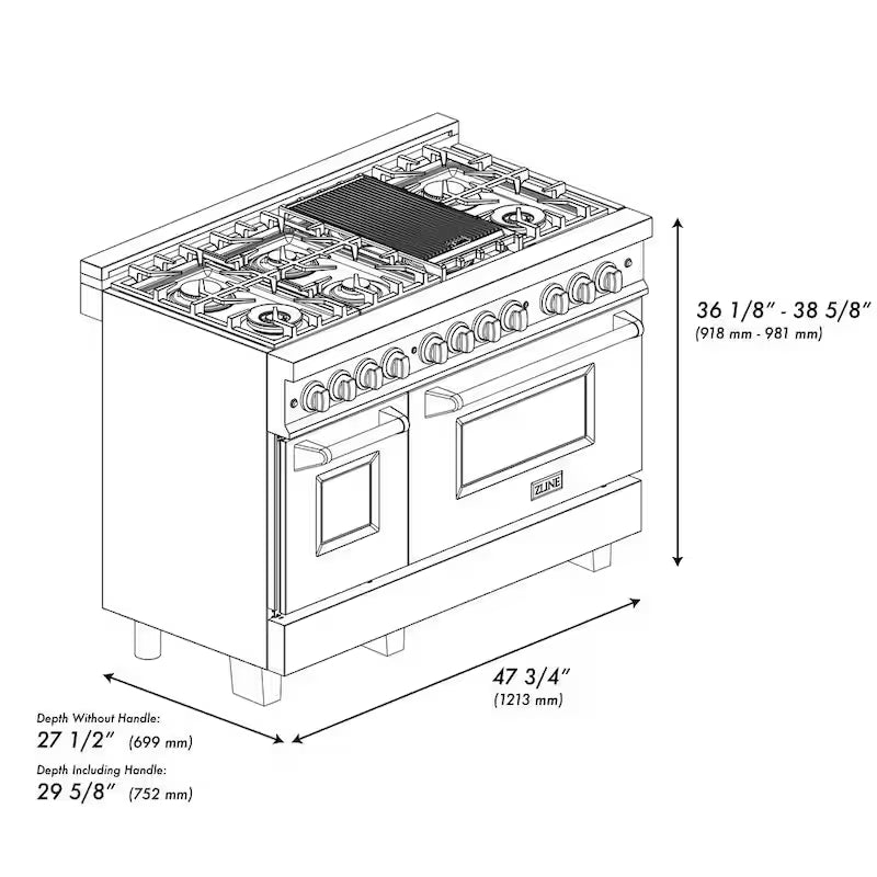 48 in. 7 Burner Double Oven Dual Fuel Range in Stainless Steel X712