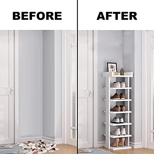 White 7-Tier Narrow Wooden Shoe Rack M72280