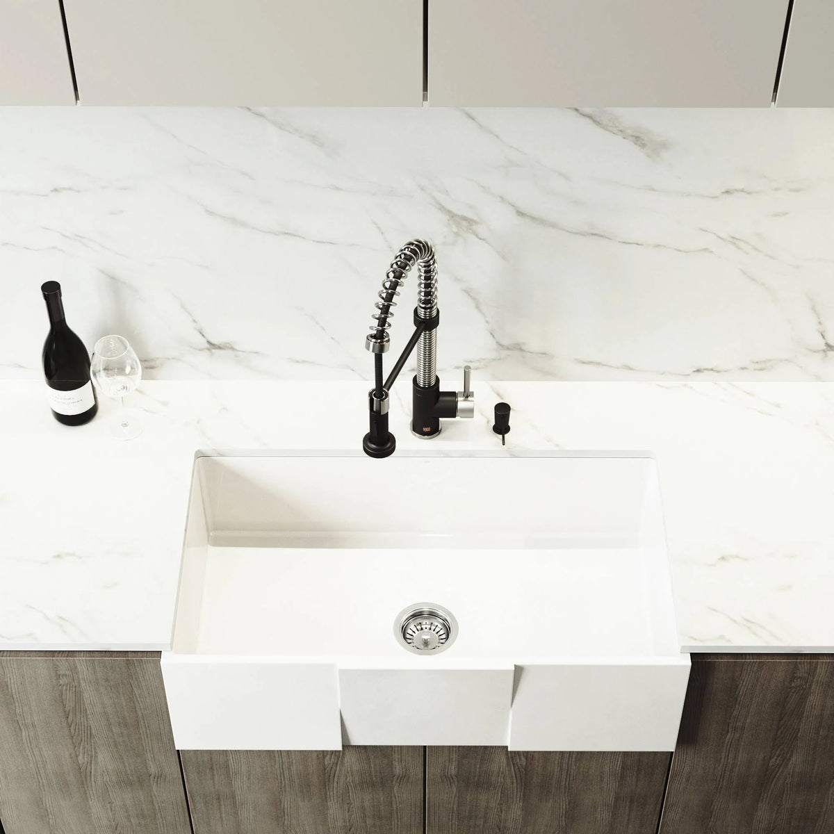 33 inch Matte Stone Farmhouse Apron Kitchen Sink Set with Stainless Steel Faucet S554304