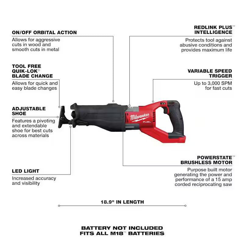 18V Brushless Cordless Reciprocating Saw with Battery & Blade Set R5604