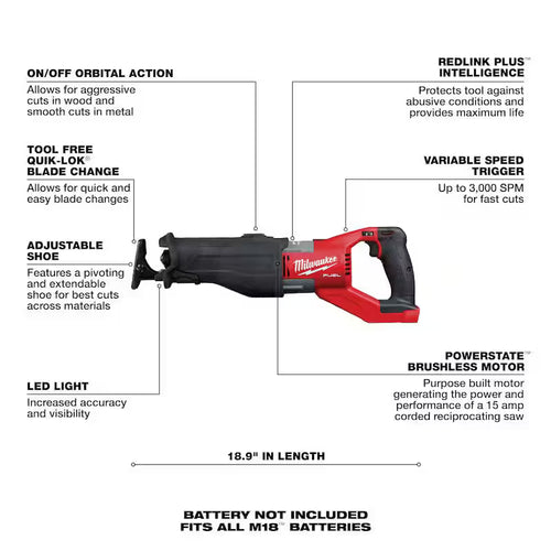 18V Brushless Cordless Reciprocating Saw with Battery & Blade Set R5604
