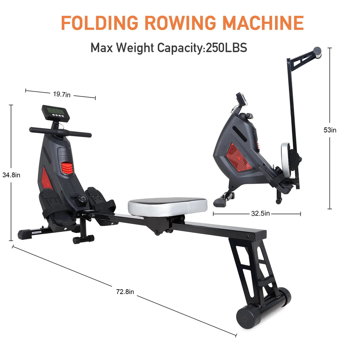 Folding Magnetic Air Rowing Machine 250lbs Max Weight M165746