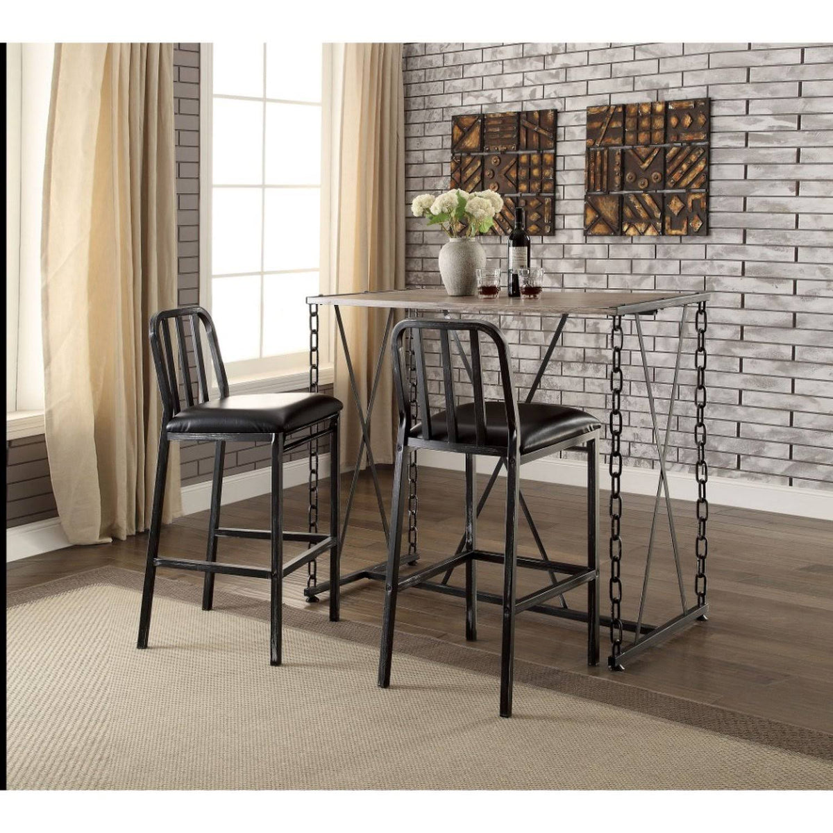 Industrial Style Rectangular Wood and Metal Bar Table B145