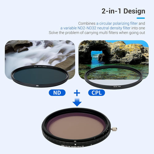 2-in-1 55mm Variable ND Filter & CPL Polarizer Filter, ND2-ND32, with Storage Case and Lens Cap K374631
