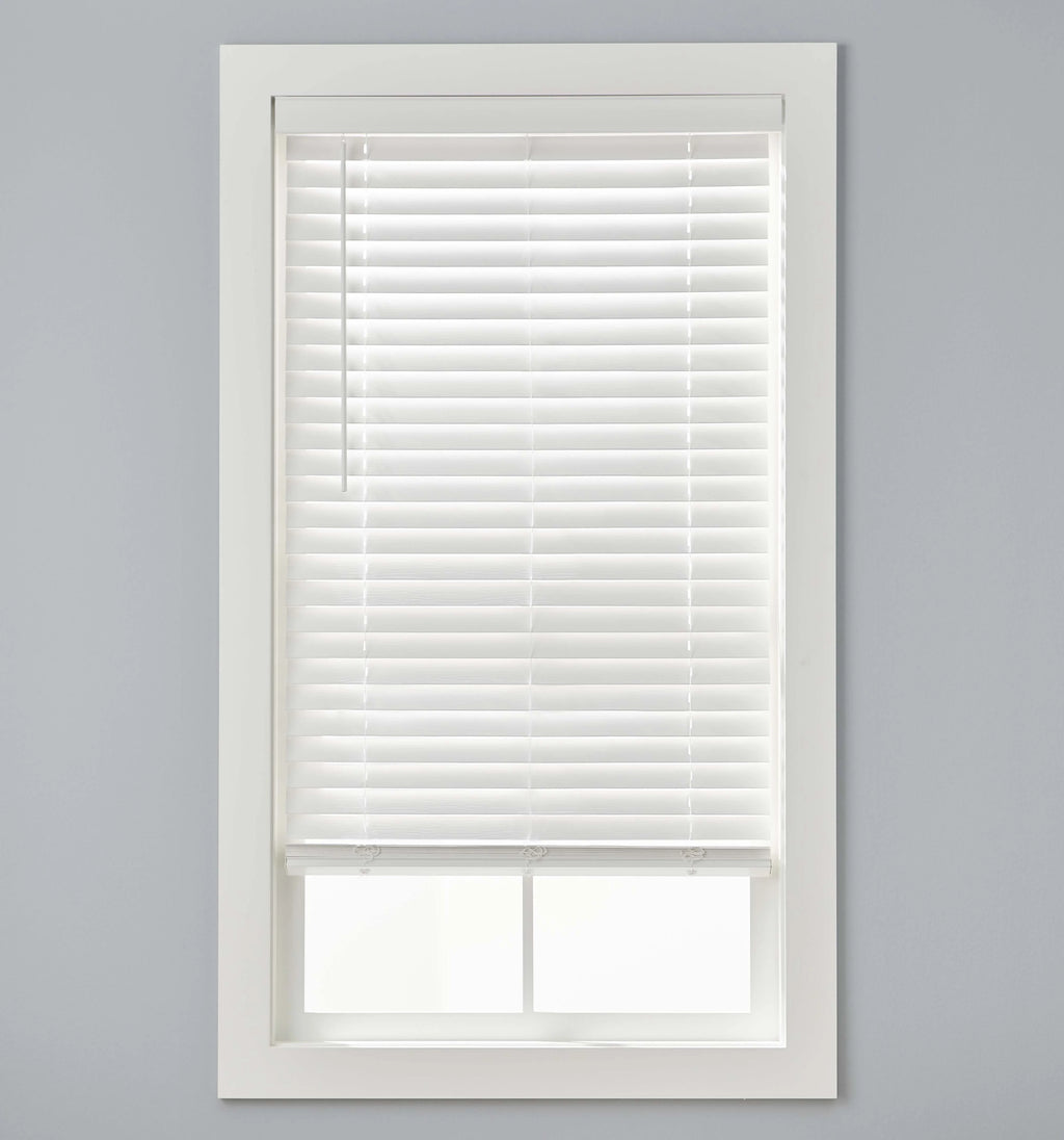 White 2-inch Cordless Faux Wood Horizontal Window Blinds E2380