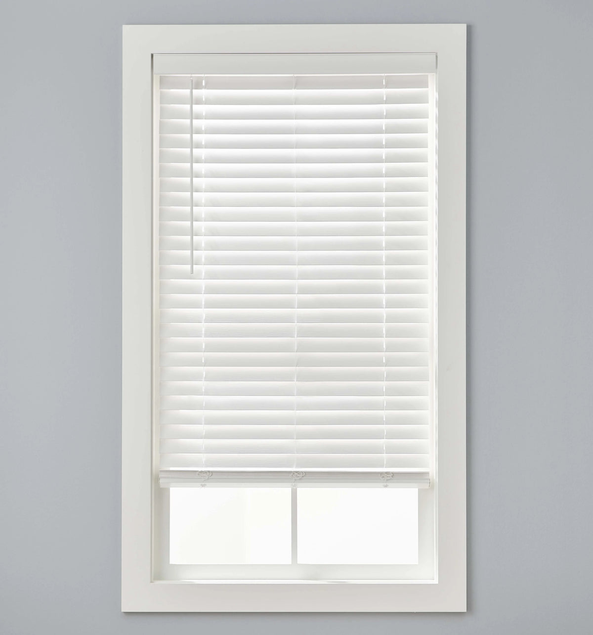 White 2-inch Cordless Faux Wood Horizontal Window Blinds E2380