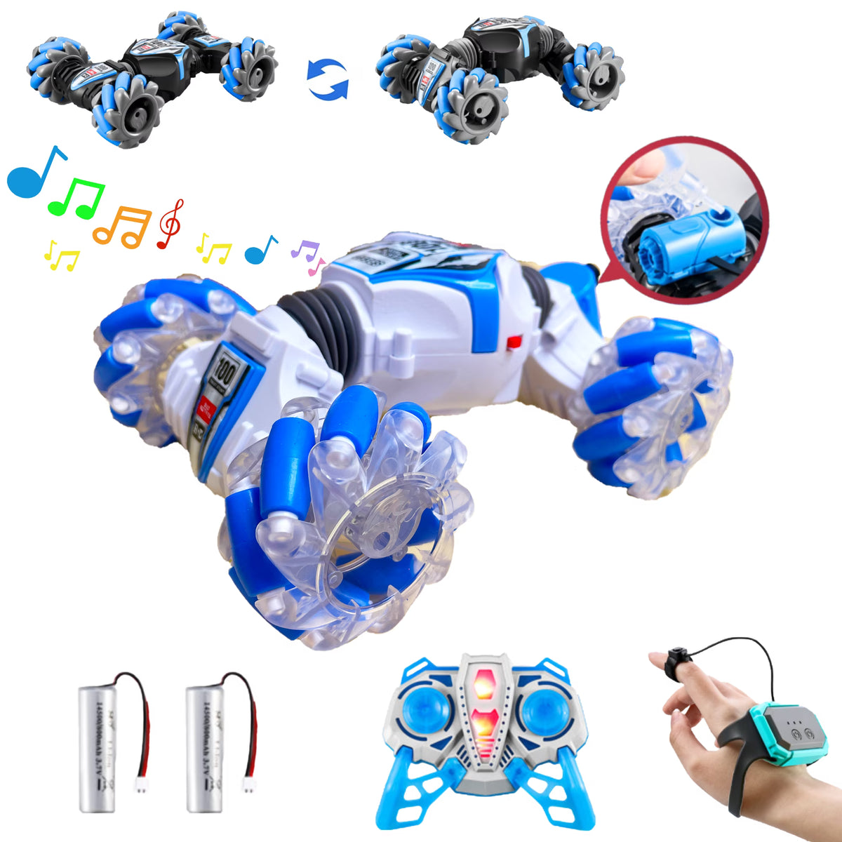 RC Stunt Car with Spray Light and Music, 4-Wheel-Drive Off Road Twisting Car Toy B243