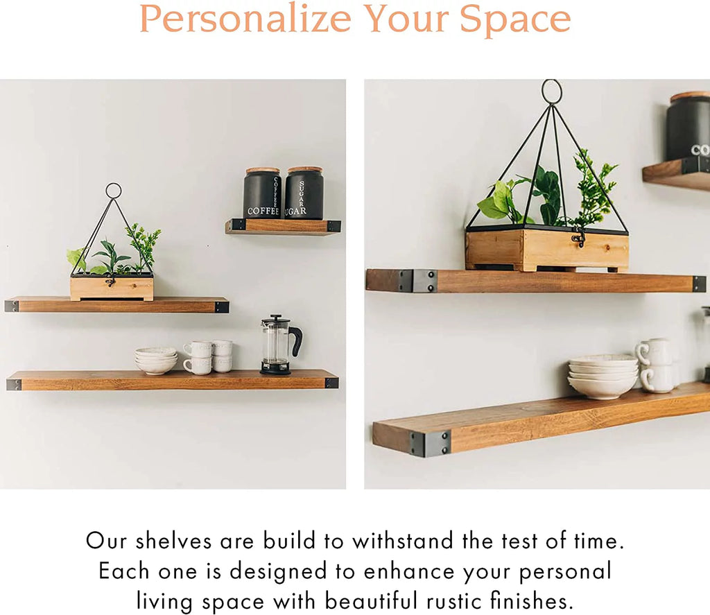 Wall Mounted Wooden Floating Shelves, Light Walnut 12", 24" & 36" Set L20312