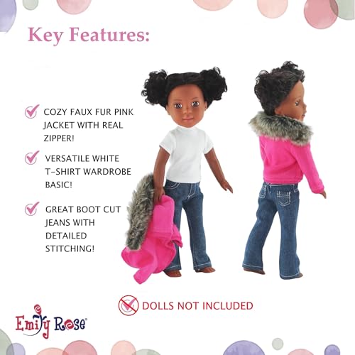 14.5-Inch 6-PC Fashion Doll Clothes & Accessory Set with Faux Fur Coat, Hoodie, Backpack and 2 Pairs of Jeans G658793