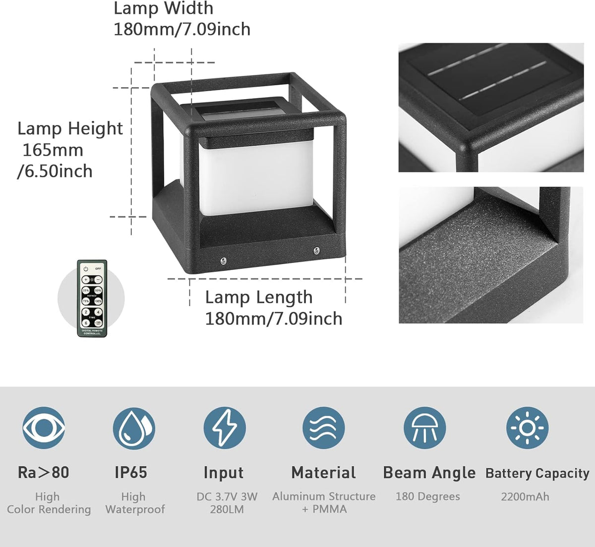 Solar Post Cap Light 3000K IP65 Waterproof B81735