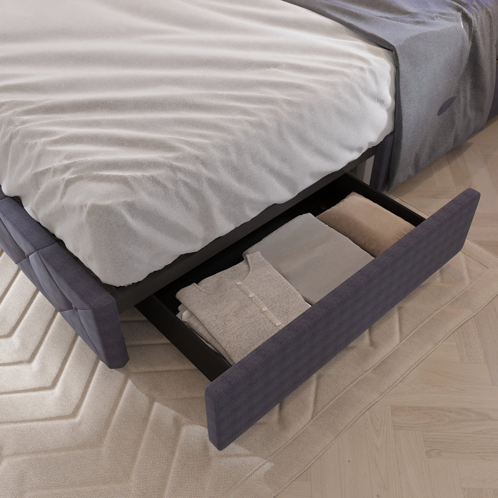 Full Size Upholstered Platform Bed Frame with LED Light Headboard L73725