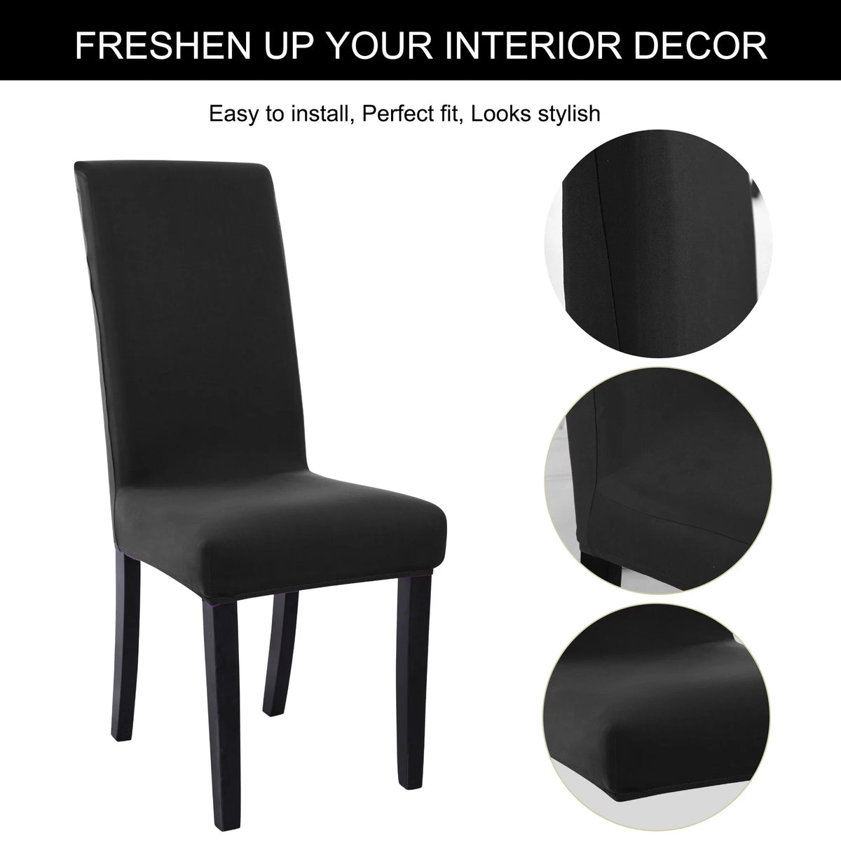 Black Stretch Spandex Dining Chair Covers Set of 4 I93581