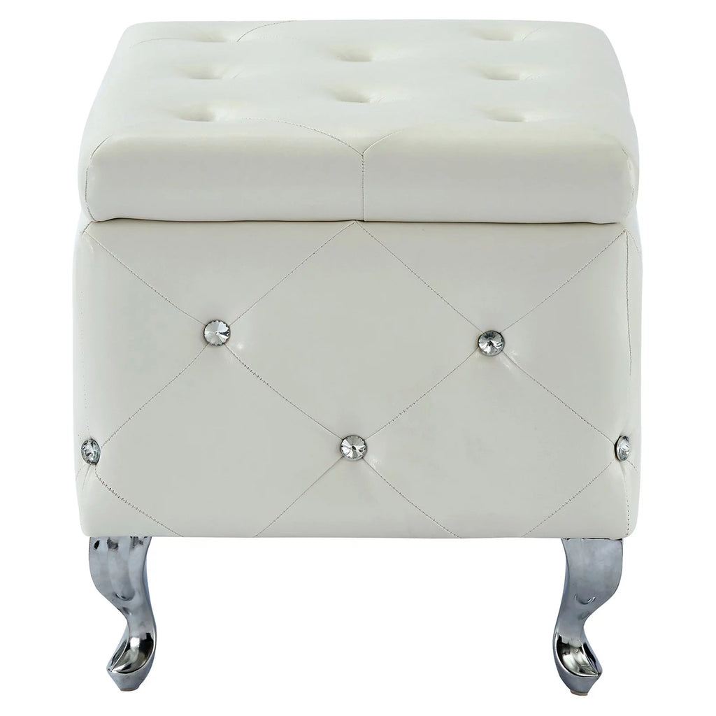 Faux Leather & Metal Square Storage Ottoman W481