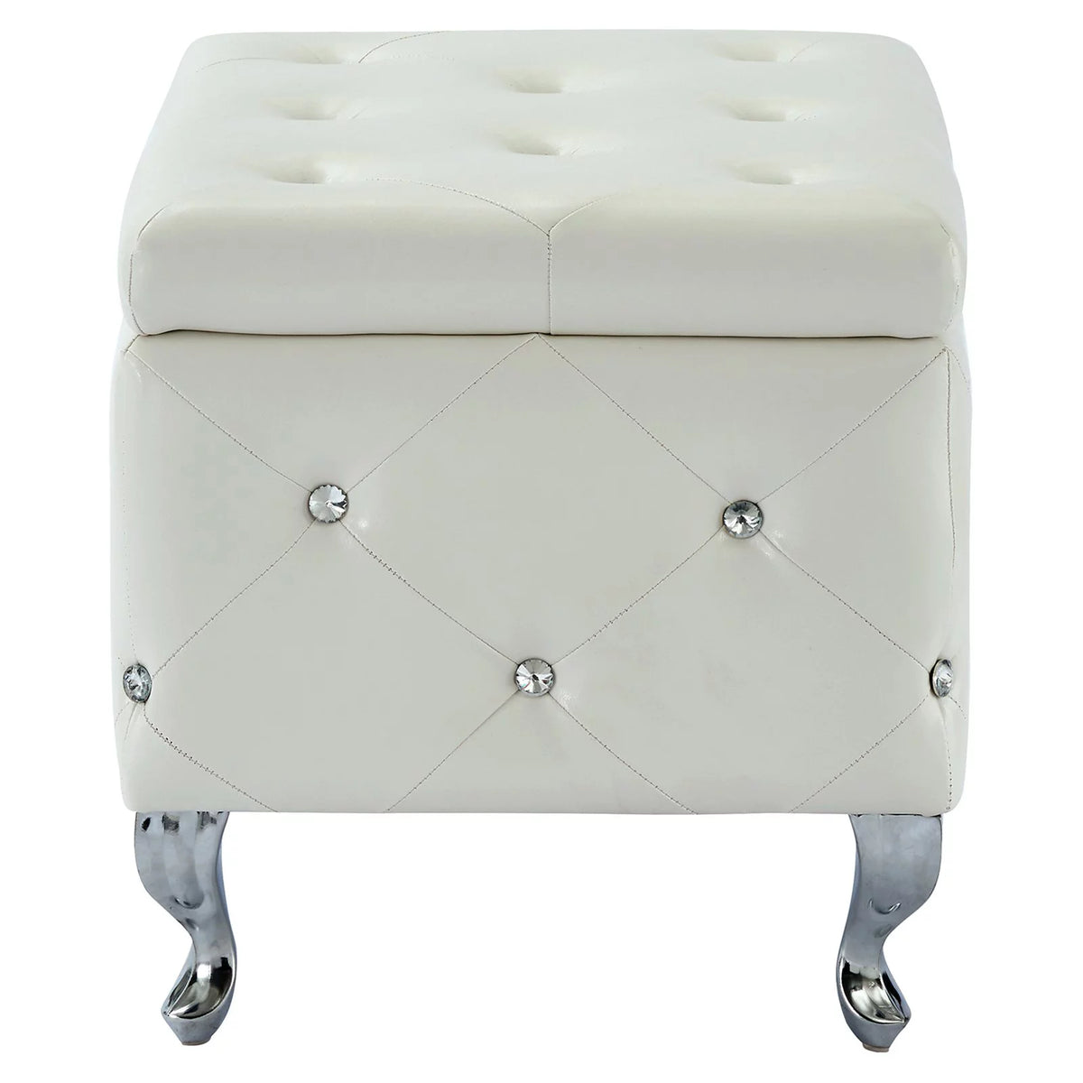 Faux Leather & Metal Square Storage Ottoman W481