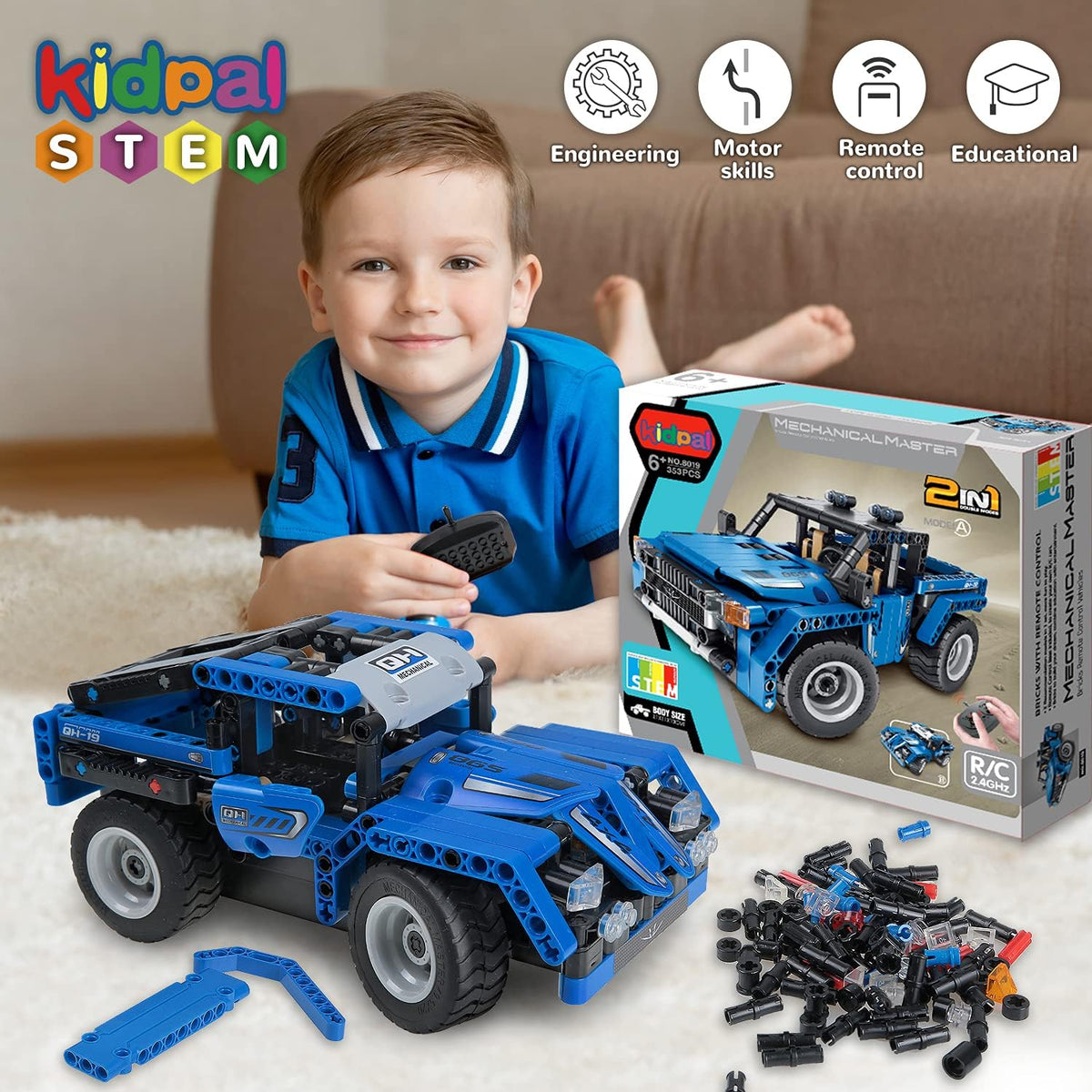 STEM Building Toys 2-in-1 Remote Control Car Building Kits S318