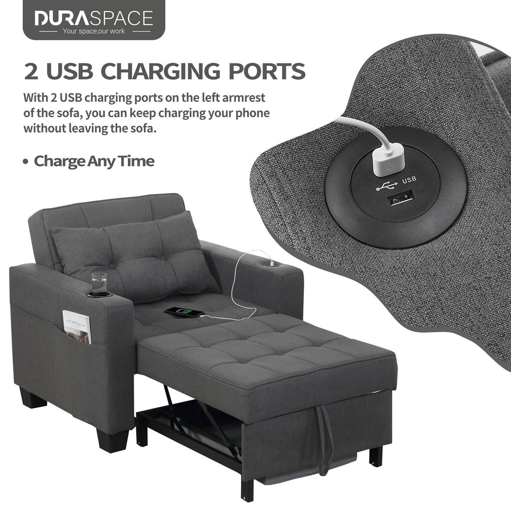 Dark Gray Linen Futon Chair Bed W45152