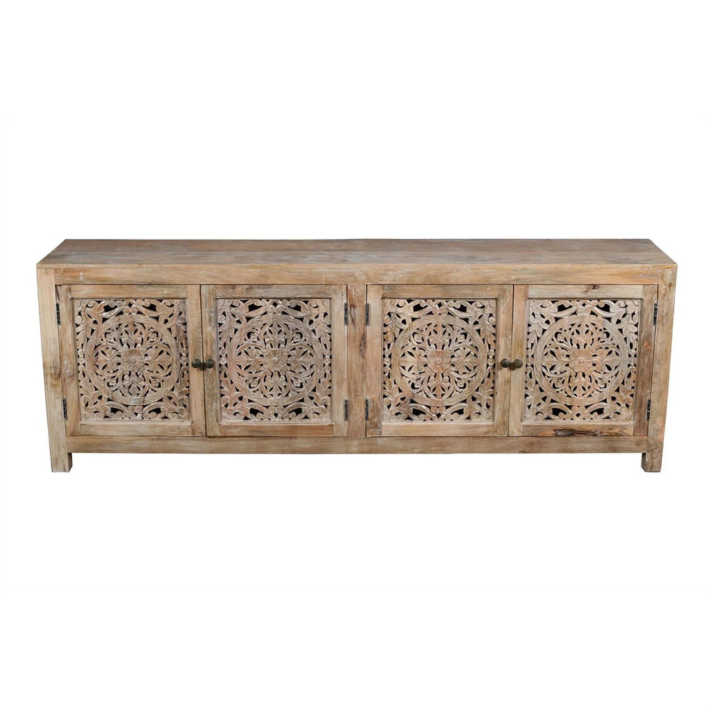 4-Door Mango Solid Wood Media Cabinet in Distressed Brown B7229