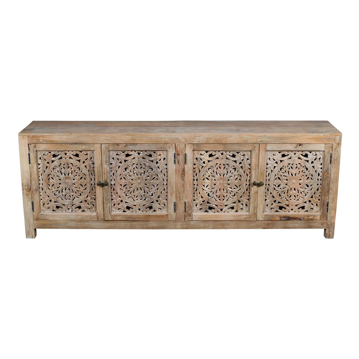 4-Door Mango Solid Wood Media Cabinet in Distressed Brown B7229