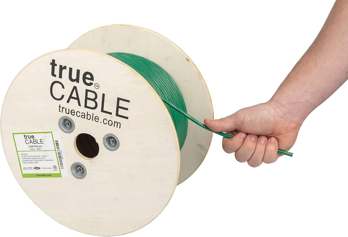 Cat6 Plenum 500ft Green 23AWG 4 Pair Solid Bare Copper Bulk Ethernet Cable U2988
