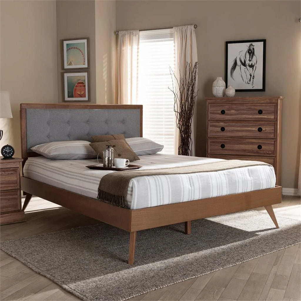 Mid-Century Wood and Fabric King Platform Bed W489173