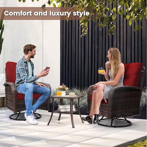 3 Piece Rattan Wicker Bistro Set with Glass Top Table S380