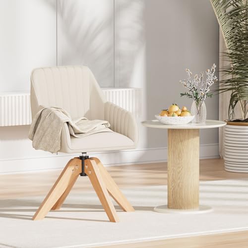 Beige Faux Linen Swivel Accent Chair with Arms Z91966