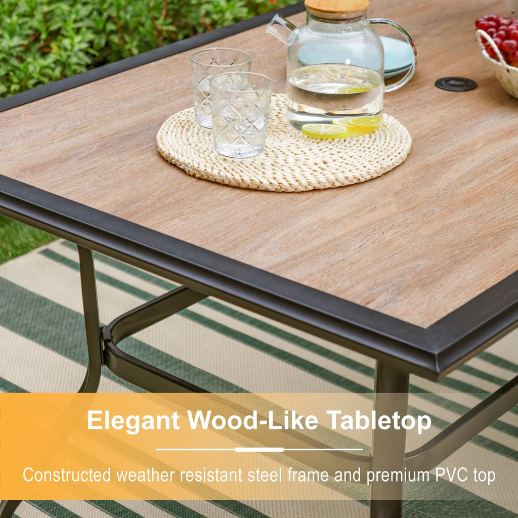 Outdoor Patio Dining Table for 6 Metal Frame Wood-Look Top Q230853