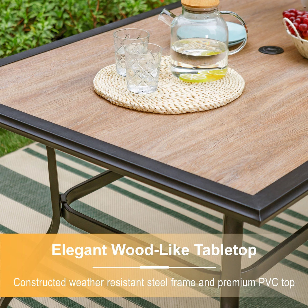 Outdoor Patio Dining Table for 6 Metal Frame Wood-Look Top Q230853